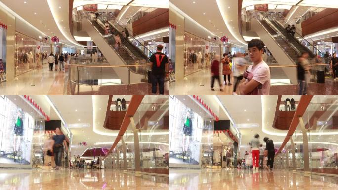 商场购物中心内人群流动延时摄影
