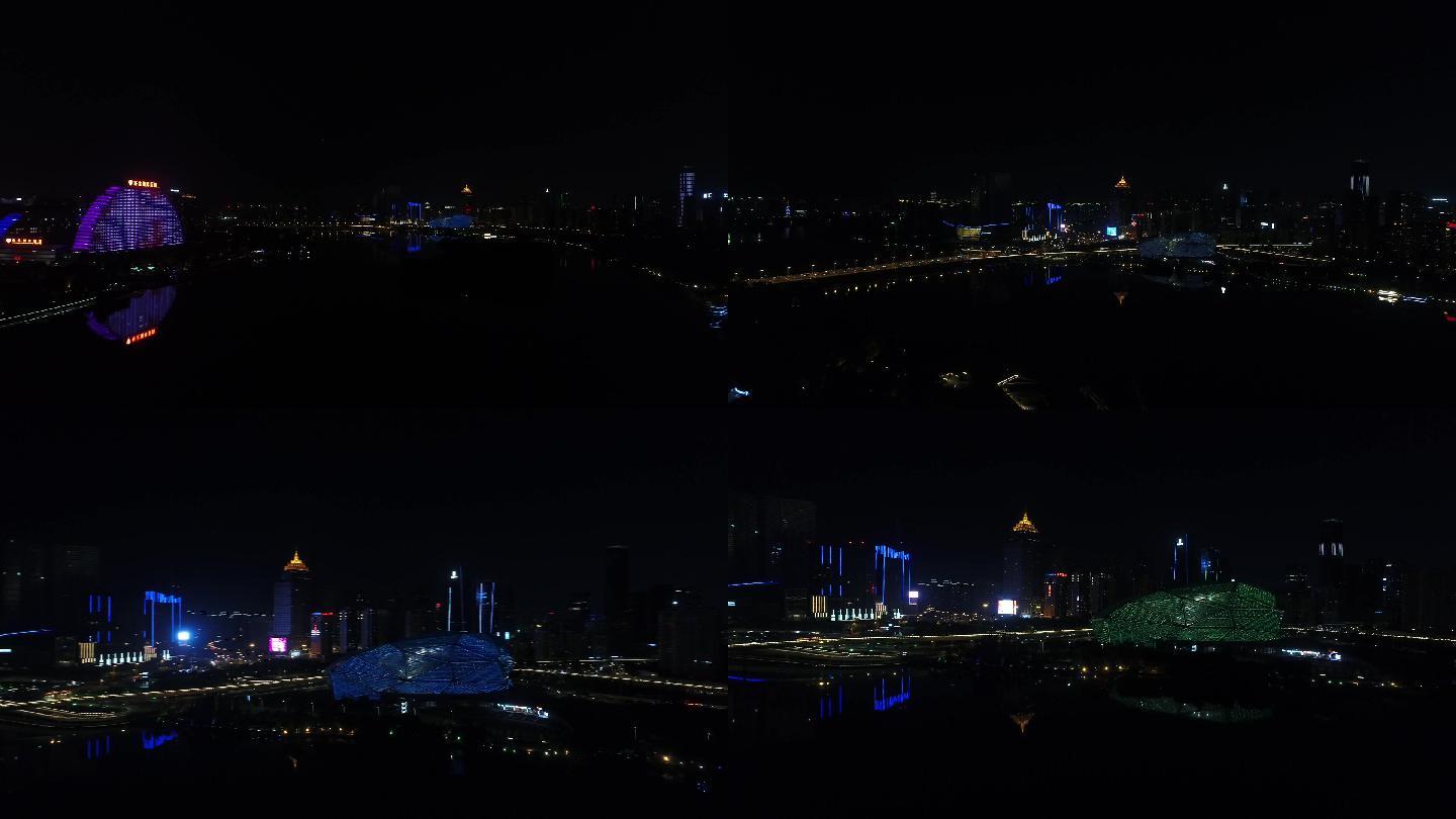 沈阳夜景、盛京大剧院、万豪、浑河、地标