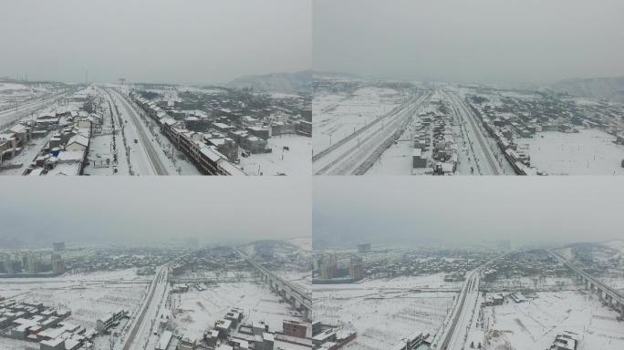 西安城市航拍雪景
