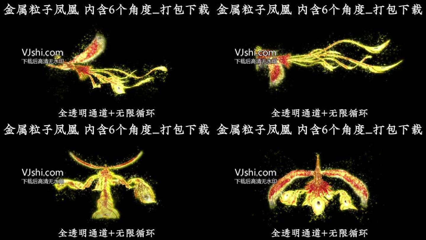 金色粒子凤凰6角度素材包透明通道+循环