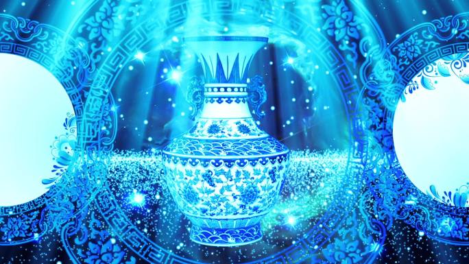 蓝色梦幻大气青花瓷成品配乐LED视频素材