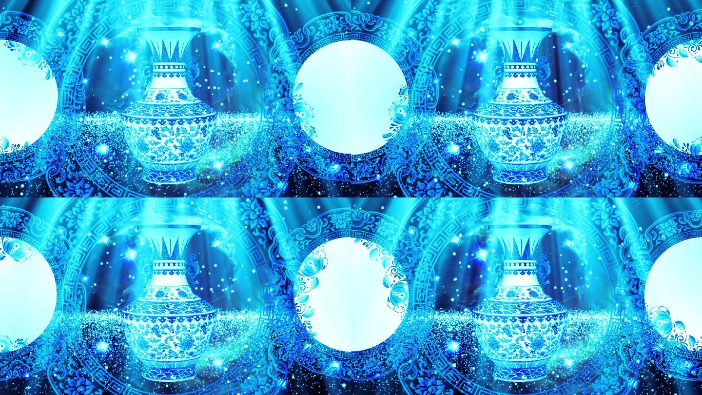 蓝色梦幻大气青花瓷成品配乐LED视频素材