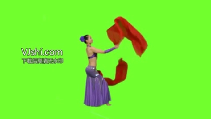红绸扇子舞蹈绿屏素材