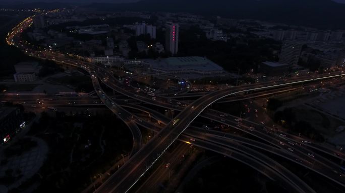 城市夜景公路车流航拍