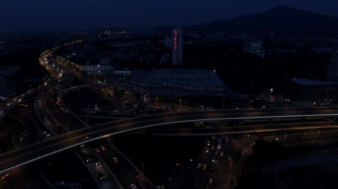 城市夜景公路车流航拍