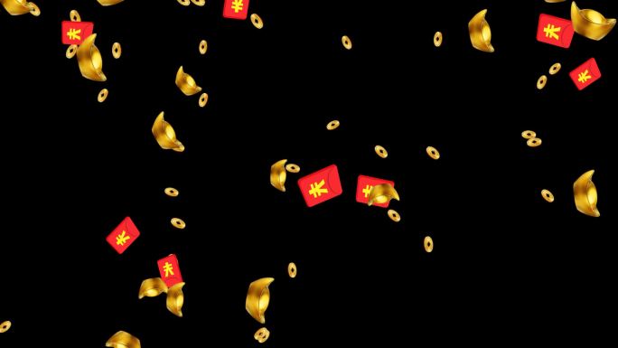 春节喜庆设计素材天上掉元宝金币红包雨