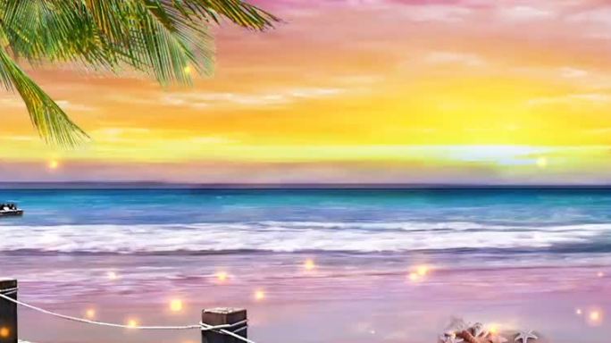 浪漫唯美黄昏椰林海滩