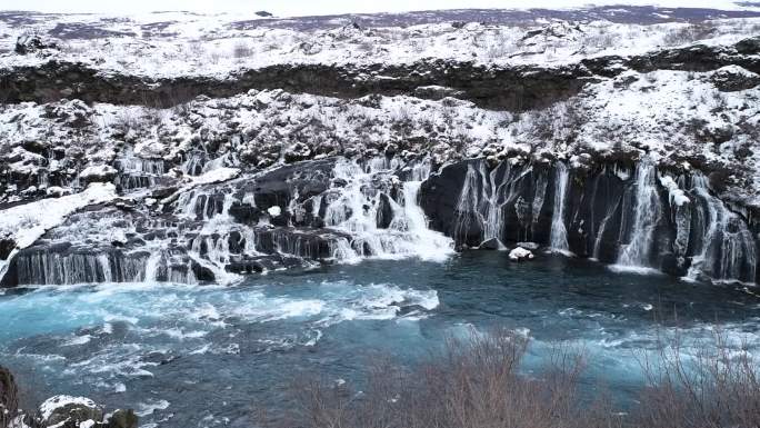 冬季北欧冰岛极地冰天雪地瀑布冰川