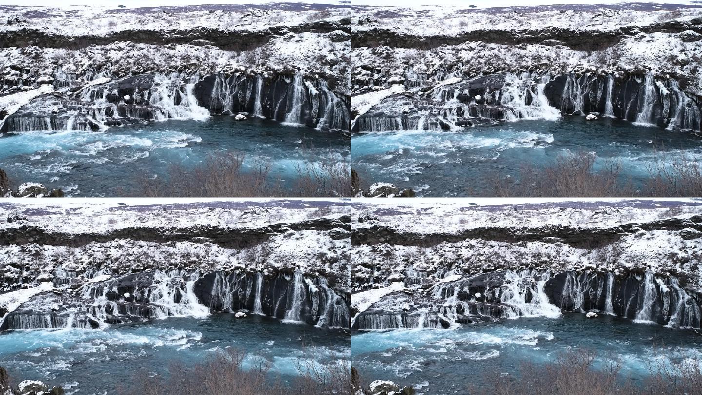 冬季北欧冰岛极地冰天雪地瀑布冰川