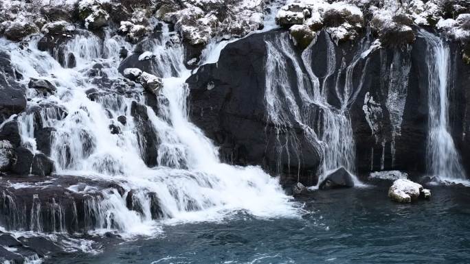 冬季北欧冰岛极地冰天雪地瀑布冰川