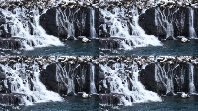 冬季北欧冰岛极地冰天雪地瀑布冰川