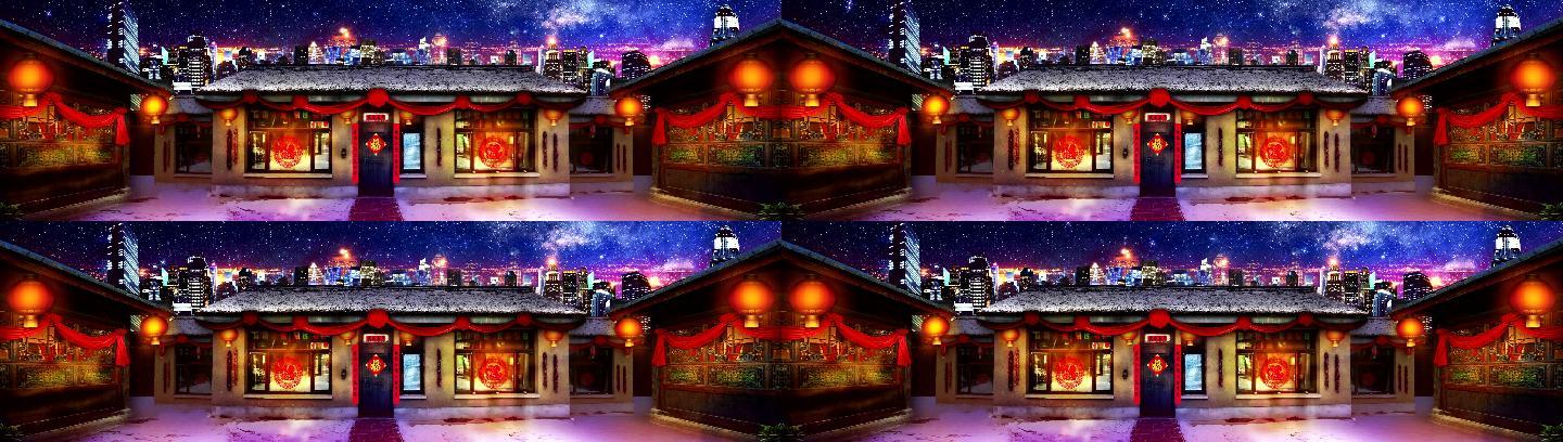 夜景喜庆农家院LED大屏视频小品可用