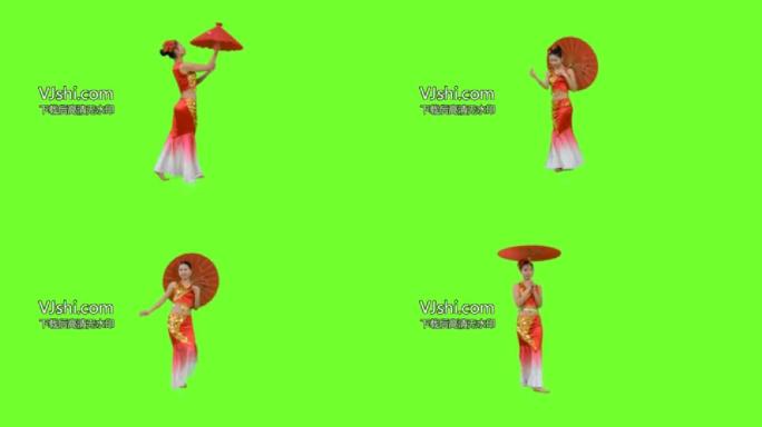 女人拿着红伞跳舞