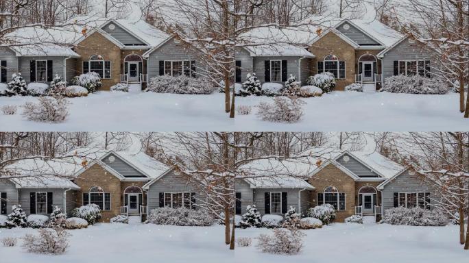 别墅前下雪动态合成背景