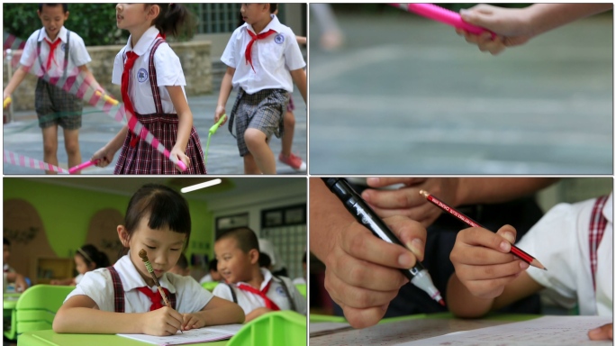 学生课间跳绳游戏练字观察植物1