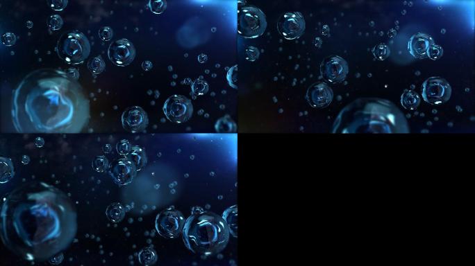 唯美蓝色水珠水分子科技感三维展示动画