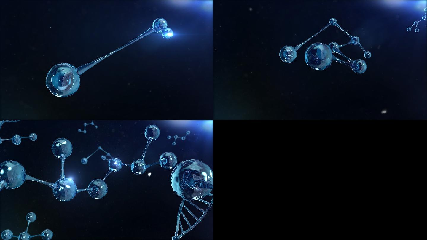 唯美科技蓝色水珠水分子化学元素DNA动画