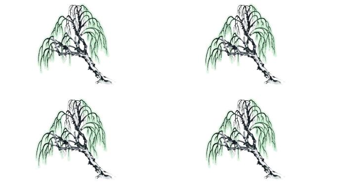 柳树动态水墨素材透明通道+无限循环