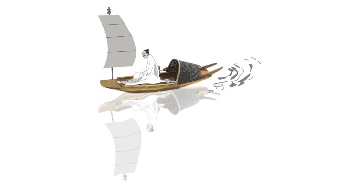 古代水墨元素人物小船透明通道+无限循环
