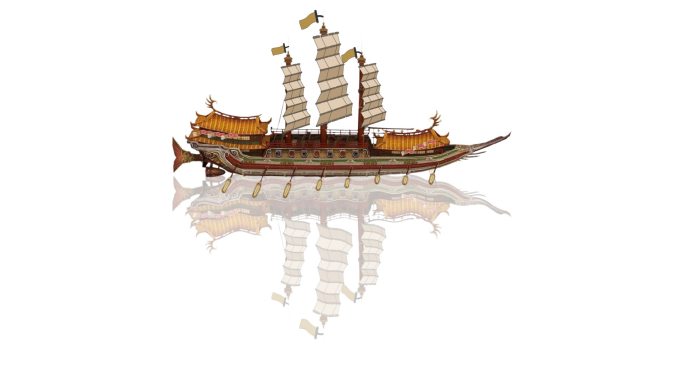 古代轮船水墨元素透明通道+无限循环