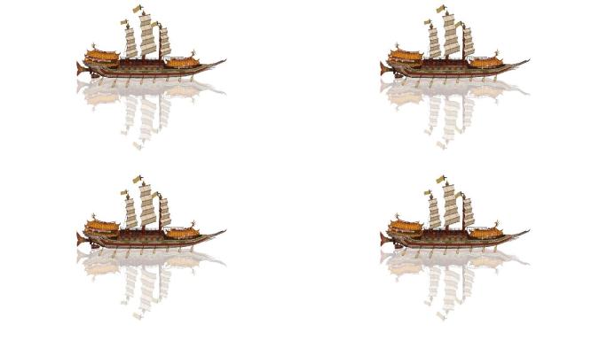 古代轮船水墨元素透明通道+无限循环