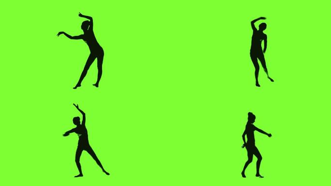 女性剪影舞蹈绿屏抠像素材