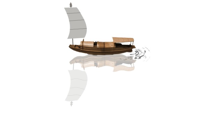 古代帆船水墨素材透明通道+无限循环