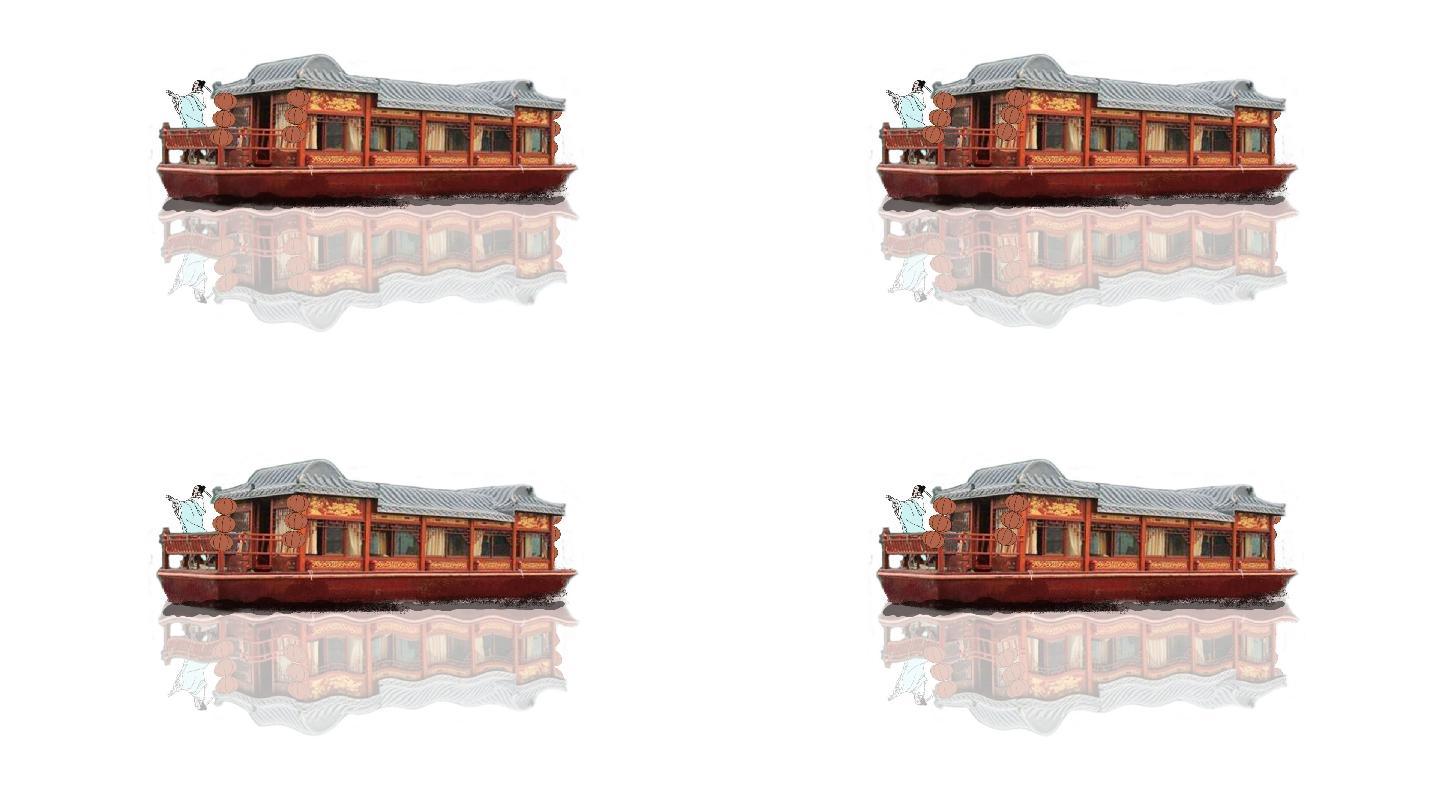 水墨元素古代客船轮船透明通道+无限循环