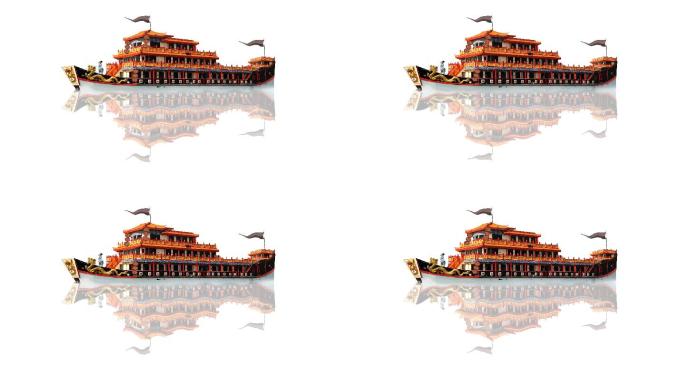 古代大轮船水墨素材透明通道+无限循环