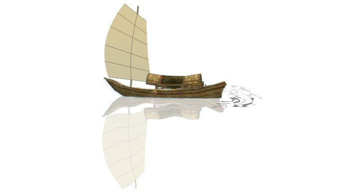 古代水墨元素舟帆船透明通道+无限循环