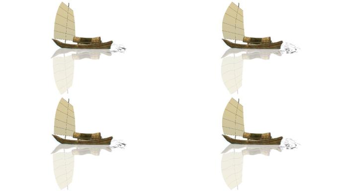 古代水墨元素舟帆船透明通道+无限循环