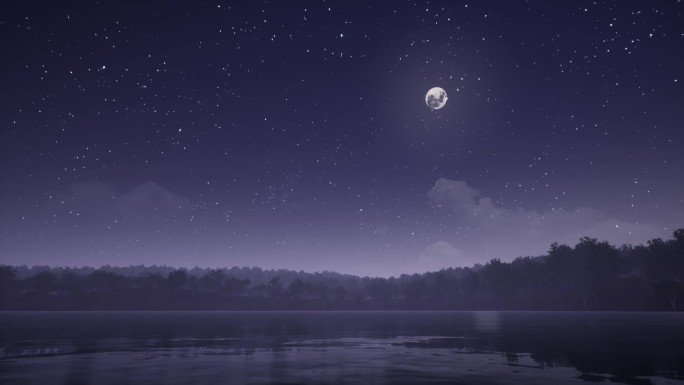 湖面夜景月色