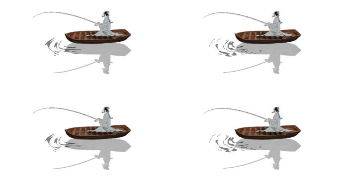 古代诗人小船垂钓透明通道+无限循环