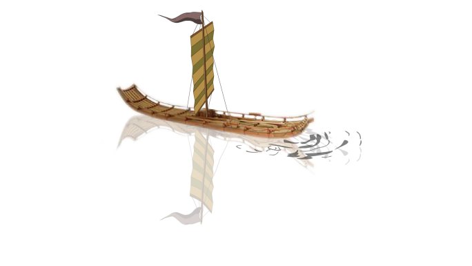 竹筏古代船水墨元素透明通道+无限循环