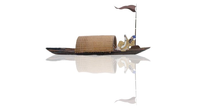 古代小舟水墨素材透明通道+无限循环