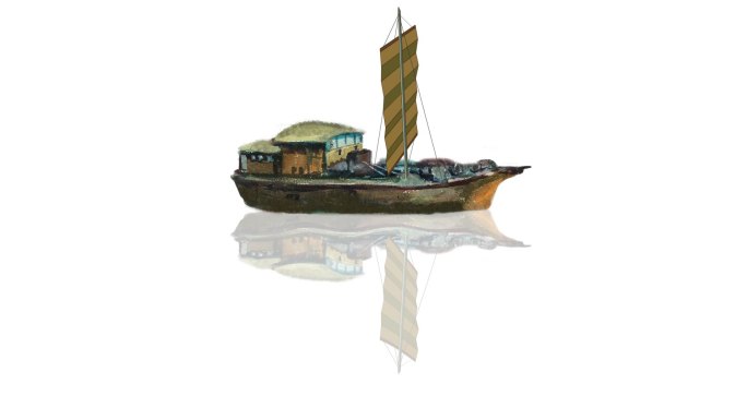 古代小客船水墨素材透明通道+无限循环