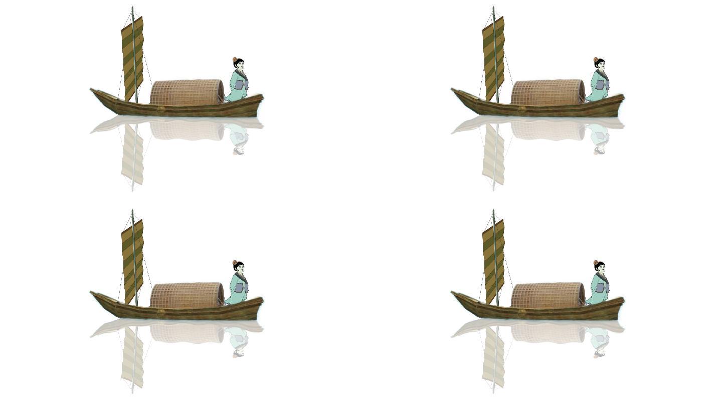 古代舟小船水墨元素透明通道+无限循环