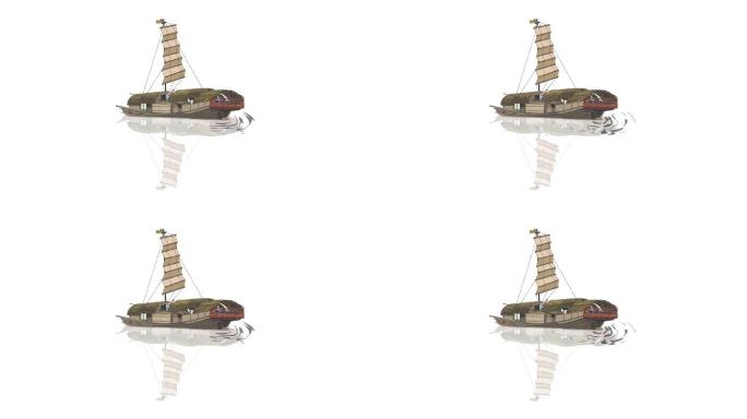 水墨素材小船古代船透明通道+无限循环