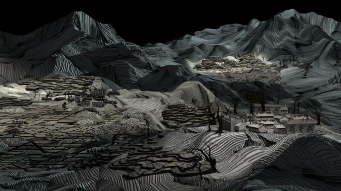场景-大山里-神秘版画感的山