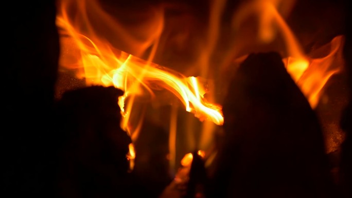 柴火素材炭火烧火熊熊燃烧的火焰