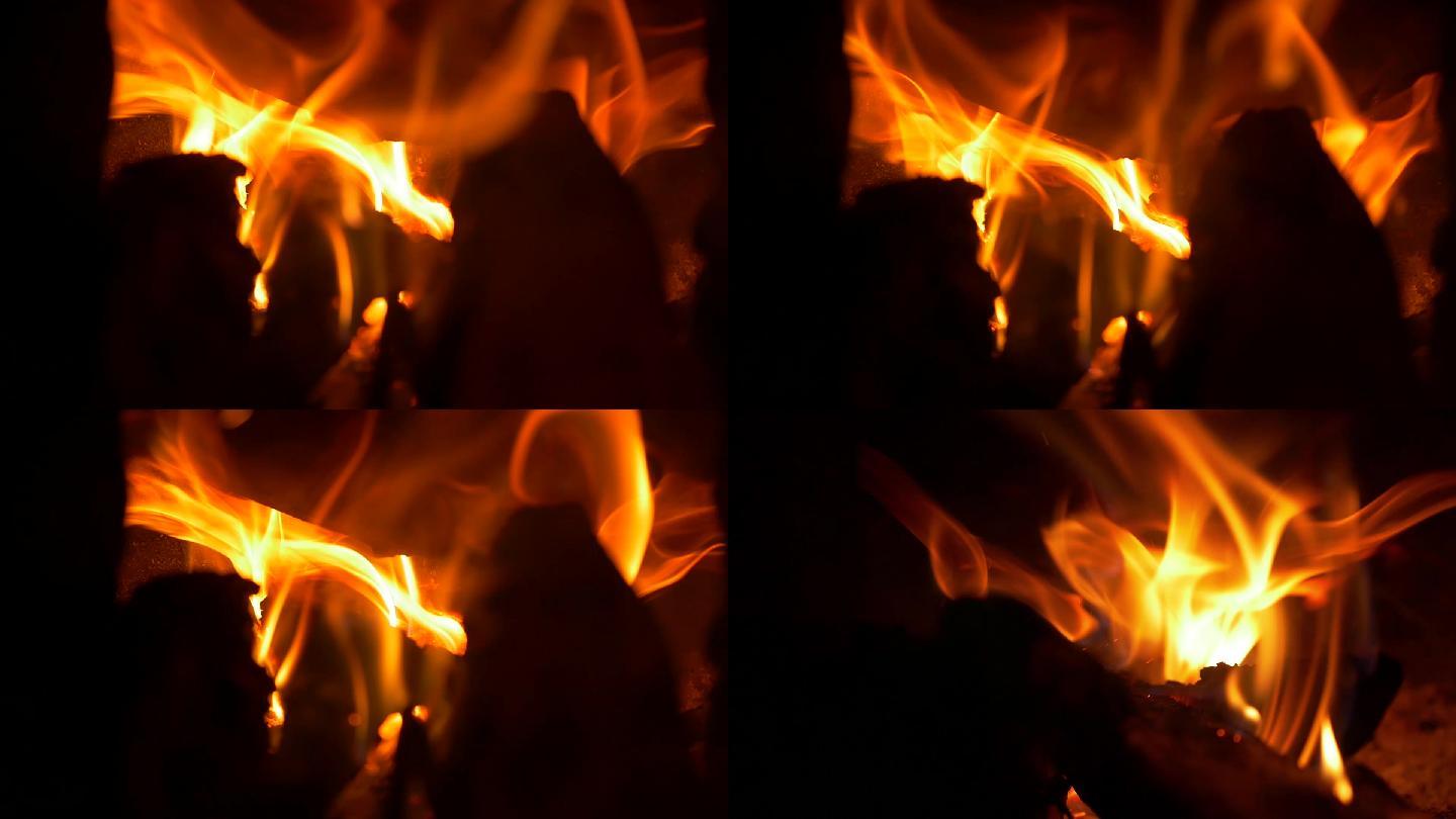 柴火素材炭火烧火熊熊燃烧的火焰