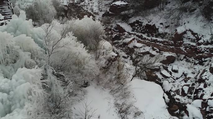 航拍洛阳七彩大峡谷冰雪5