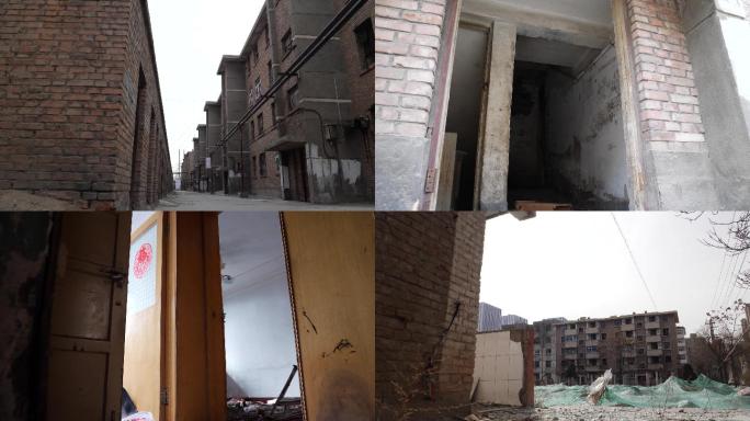 轨道拍摄城市拆迁废墟老旧小区改造4K素材