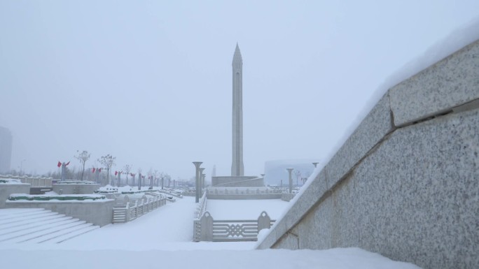 城市雪景空镜慢镜头