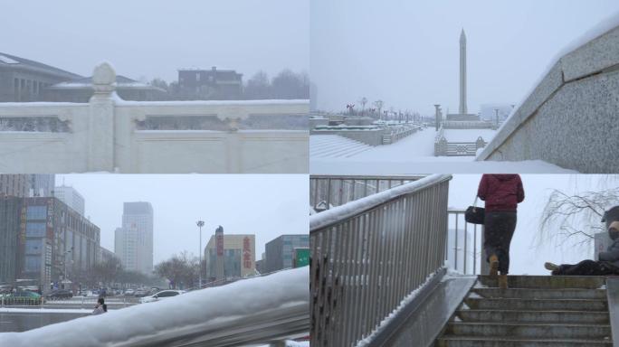 城市雪景空镜慢镜头