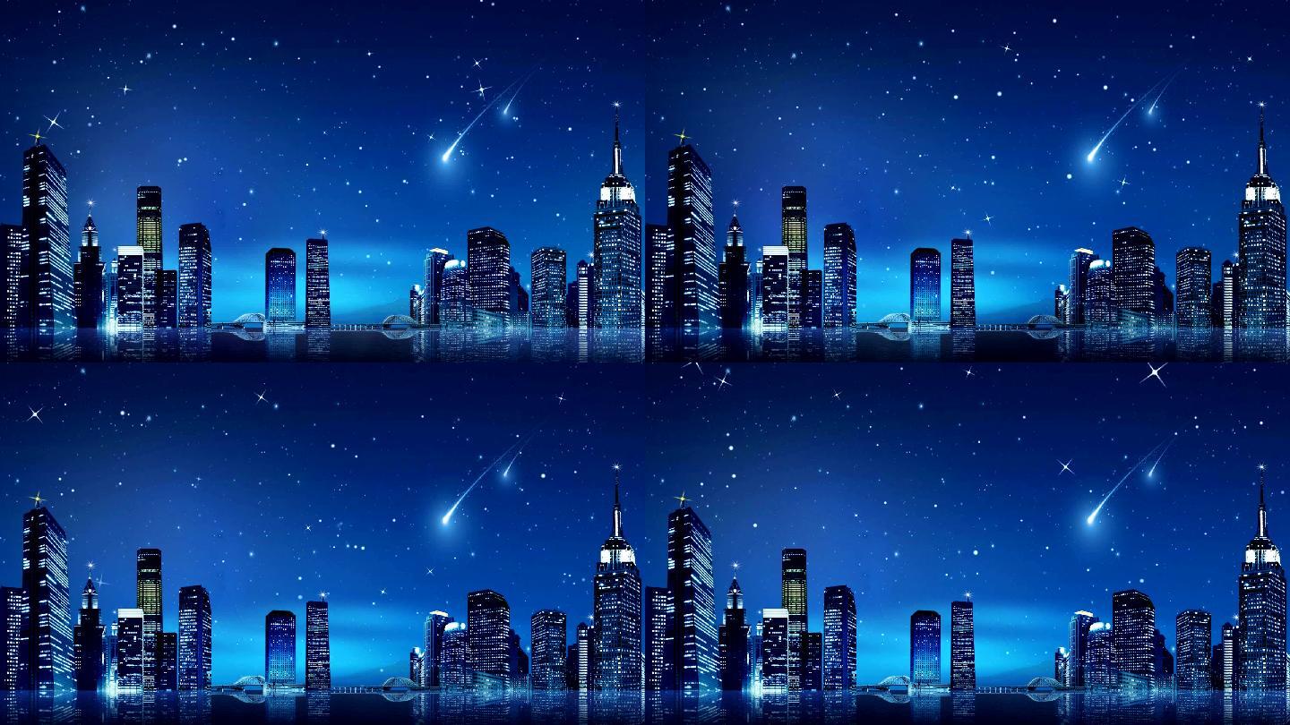 蓝色星空城市背景视频