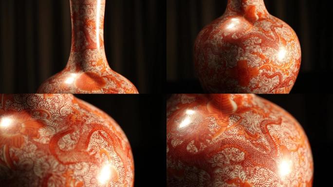 实拍美术馆收藏艺术品龙形花纹花瓶
