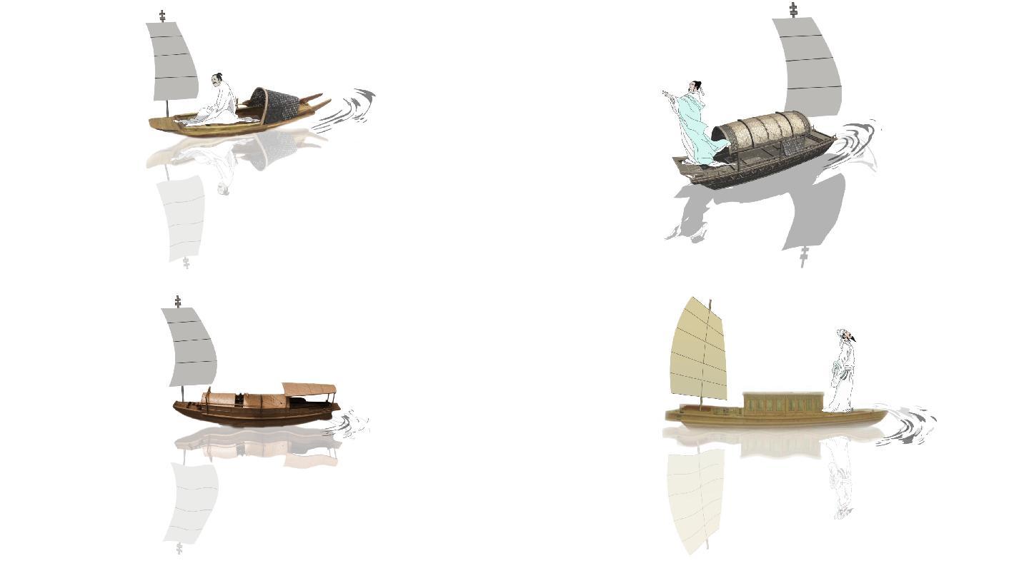 10种水墨元素古代船透明通道+无限循环