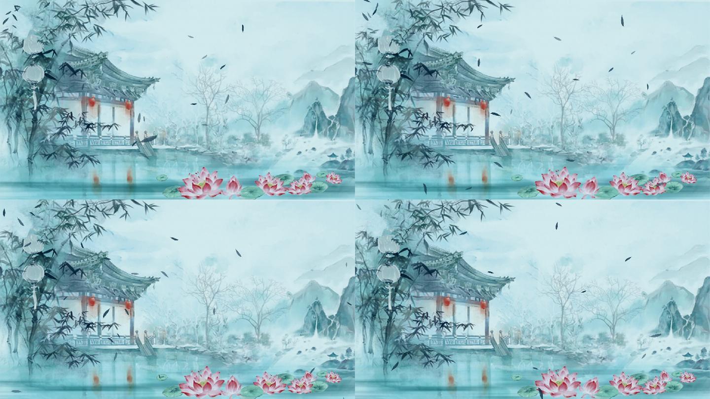中国风清新庭院水墨视频