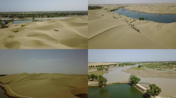 航拍新疆塔克拉玛干沙漠，塔里木河